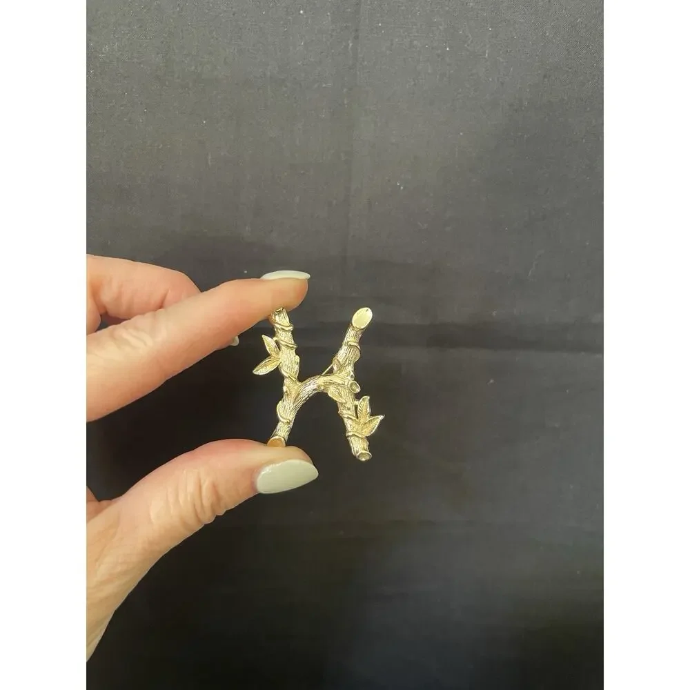 Vintage Sarah Coventry Letter H Initial Monogram GoldTone Bamboo Pin Brooch